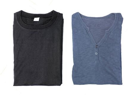 Black and Blue folded t-shirt isolated on white background.の写真素材