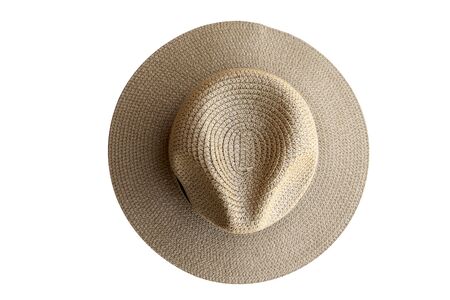 Top view vintage pretty straw hat isolated on white backgroundの写真素材