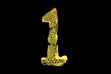 Golden number 1 isolated on black backgroundの写真素材