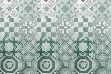 Vintage ceramic tiles wall decoration.Turkish ceramic tiles wall backgroundの写真素材
