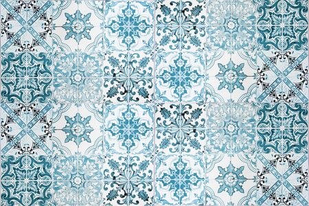 Vintage ceramic tiles wall decoration.Turkish ceramic tiles wall backgroundの写真素材