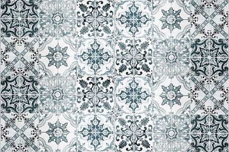 Vintage ceramic tiles wall decoration.Turkish ceramic tiles wall backgroundの写真素材