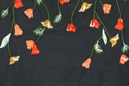 Embroidered flowers Frame on a white background.の写真素材