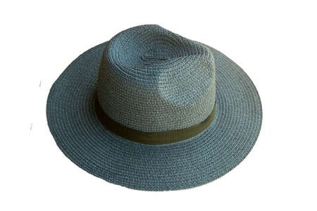 Top view vintage pretty straw hat isolated on white backgroundの写真素材