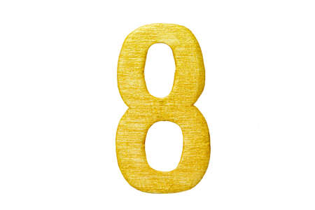 Golden number 8 isolated on white backgroundの写真素材