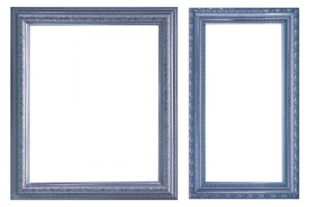 Silver Blue vintage picture frame isolatedの写真素材