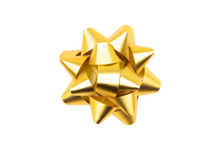 Beautiful bow gift on white background. gold ribbon.の写真素材