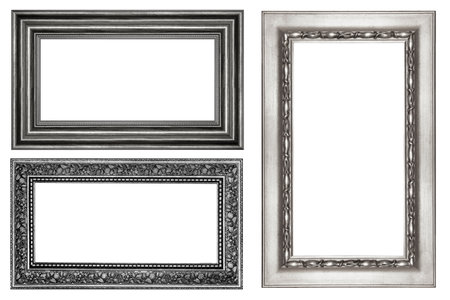 collection of silver vintage picture and photo frame isolated on white backgroundの写真素材