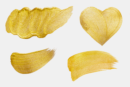 golden hand drawn heart circle and brush stroke design element. Golden background for greeting, gift, wedding, birthday card.の写真素材