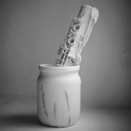 Clarinet the music instrument in pot on white backgroundの写真素材