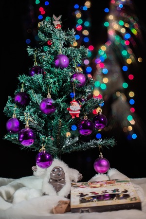 Christmas composition of the mask Christmas tree balls santa claus snow tinselの写真素材