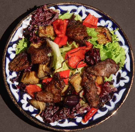 fresh vegetable salad on dishの写真素材
