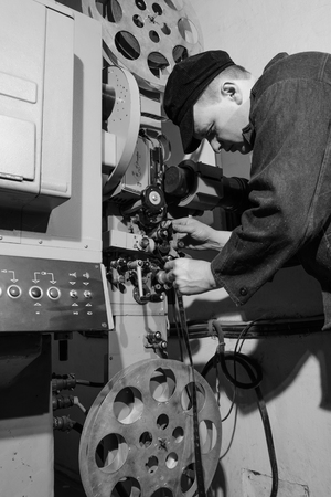 projectionist at work in the room projectionistの写真素材