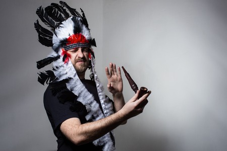 Indian man in the diadem on the head refuses to smoking. No smoking.の写真素材