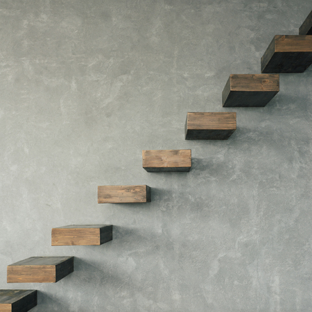 Element Cantilevered dark wooden staircase . Minimalism styleの写真素材