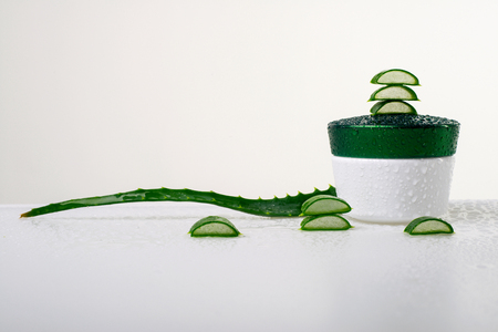 Fresh aloe Vera for beauty treatments at home on a white background- Imageの写真素材