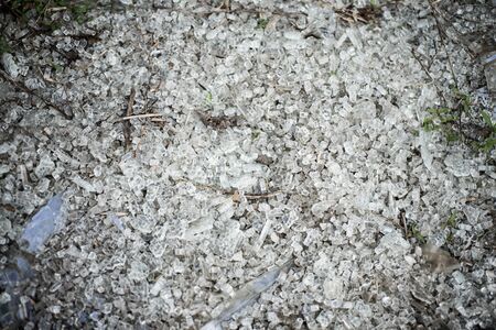 Accident cracked damaged broken shopping mall window glass.の写真素材