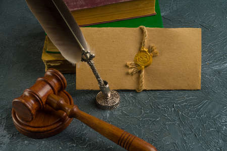 Notary public, attorney. Law concept with stamp in courtroom. law judge contract court legal trust...