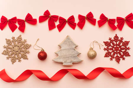 Christmas composition. Christmas gifts, Flat lay, top view.の写真素材