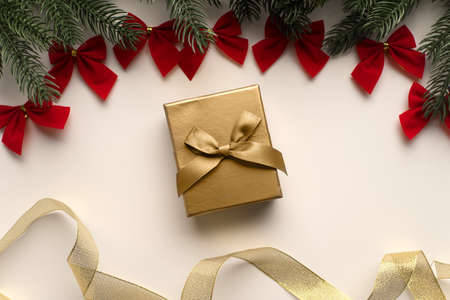 Christmas composition. Christmas gifts, Flat lay, top view.