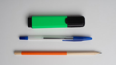 Graphic pencil, ballpoint pen and permanent marker on white backgroundの写真素材