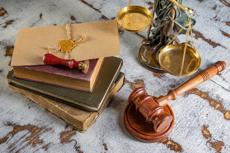 Gavel Notary's public and stamp on testament and last will. Notary public toolsの写真素材