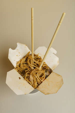 Noodle wok in white box on isolated background