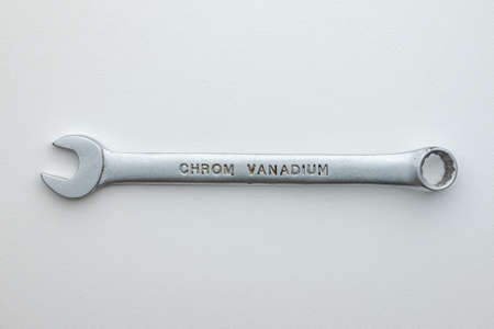 Combination wrench chrome vanadium isolated on white backgroundの写真素材