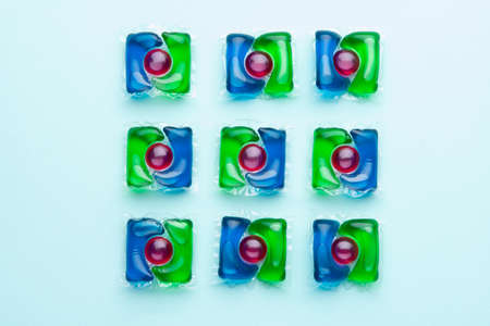 nine water-soluble capsules for laundry or dishwasherの写真素材