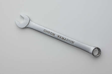 Combination wrench chrome vanadium isolated on white backgroundの写真素材