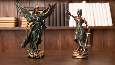 Sculpture of the ancient Greek goddess of victory Nike and goddess of justice Themisの写真素材