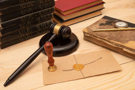 Vintage stamp, envelope and testament. notary public toolsの写真素材