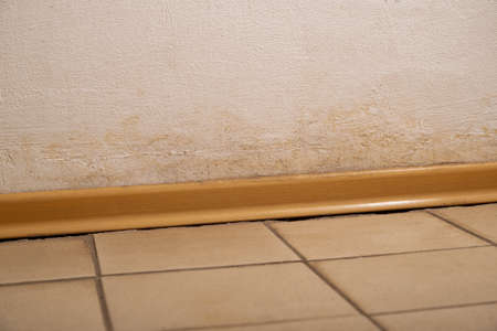 Flooding rainwater or floor heating systems, causing damage, peeling paint and mildewの写真素材