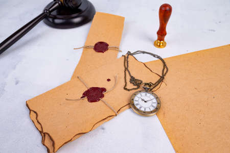 Notary's public pen and stamp on testament and last will. notary public tools