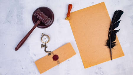 Notary's public pen and stamp on testament and last will. notary public toolsの写真素材