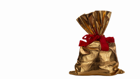 santas bag isolated on whiteの写真素材