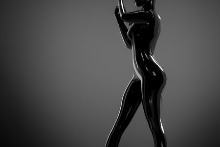 Woman dressed in latex leather suit for adult bdsm games. Generative AIの素材