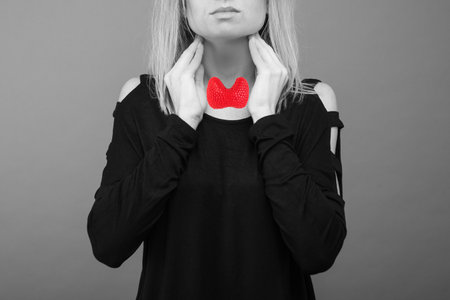 The photo of thyroid is on the human body, Women thyroid gland control