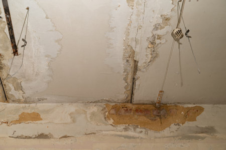 Damage ceiling from water pipelines leakage. housing problem concept