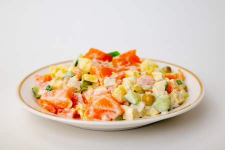 Fresh salad with smoked salmon.の写真素材