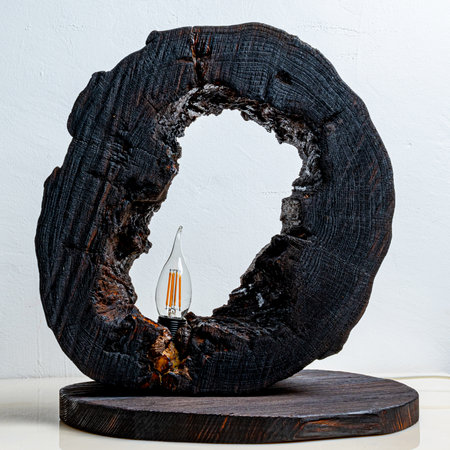 Wooden Lamp, Use Old Wood Stump For Furniture House Decorationの写真素材