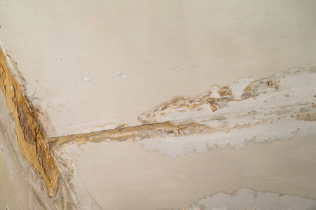 Damage ceiling from water pipelines leakage. housing problem concept