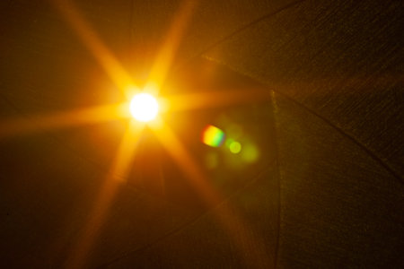 Sun flare on the black backgroundの写真素材