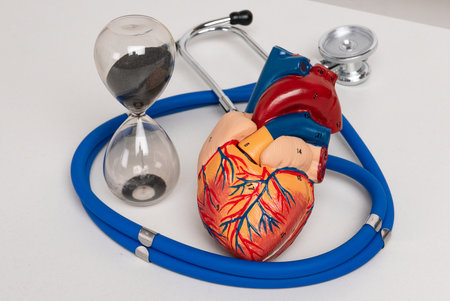 Doctor Examining Anatomical Heart Model in Office