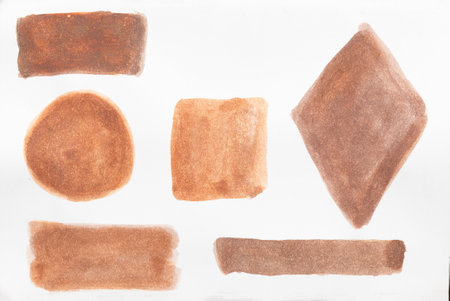 Set of watercolor brushstroke in Mocha Mousse. Hand drawn textured template with elegant warm brown tone. Perfect for creating trendy graphic resourceの写真素材