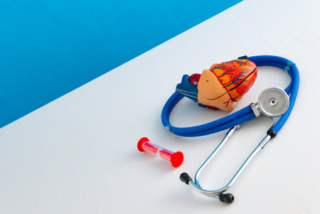 Healthcare and medical concept human heart and hourglassの写真素材
