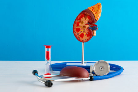 Healthcare and medical concept human kidney and hourglassの写真素材