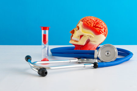 Healthcare and medical concept human brain and hourglassの写真素材