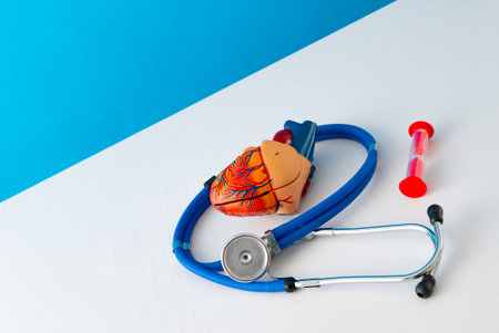 Healthcare and medical concept human heart and hourglassの写真素材