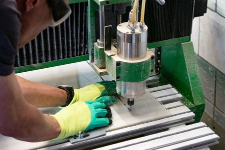 Cnc machine at carpentry workshop. Cutting wood with various router bits. High quality photoの写真素材